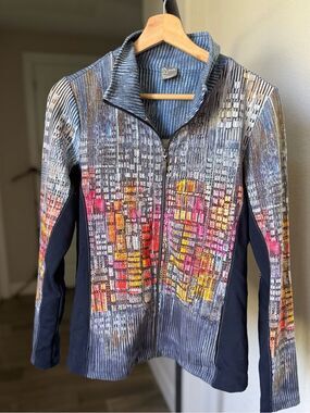 Dolcezza Women's Multicolor Zip-Front Jacket with Abstract City Print S